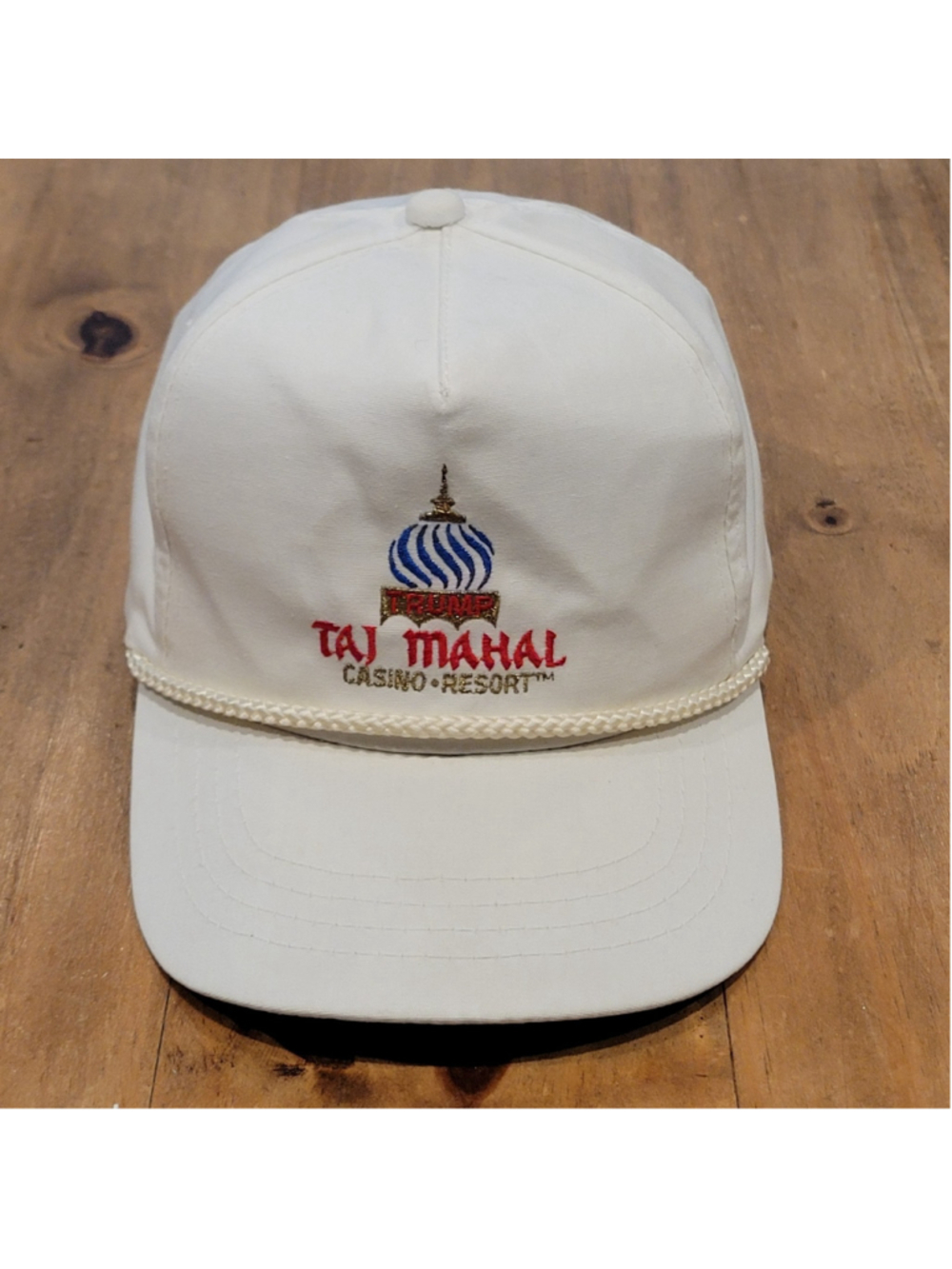 RARE Vintage Donald Trump Taj Mahal Casino Resort White Rope Snapback Hat Vtg 90